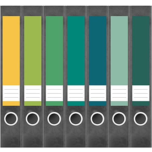 Etiketten für Ordner | Farbmix Gelb Grün | 7 Aufkleber für schmale Ordnerrücken | Selbstklebende Design Ordneretiketten Rückenschilder von Einladungskarten Manufaktur Hamburg