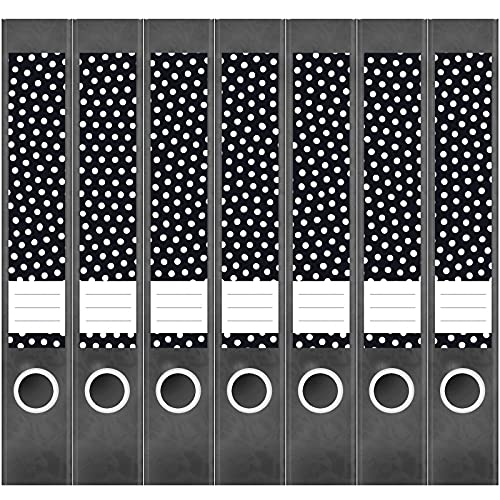 Etiketten für Ordner | Kleine Weiße Punkte auf Schwarz | 7 Aufkleber für schmale Ordnerrücken | Selbstklebende Design Ordneretiketten Rückenschilder von Einladungskarten Manufaktur Hamburg