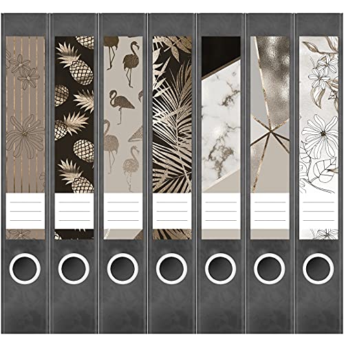 Etiketten für Ordner | Muster Mix 2 Bronze Look | 7 Aufkleber für schmale Ordnerrücken | Selbstklebende Design Ordneretiketten Rückenschilder von Einladungskarten Manufaktur Hamburg