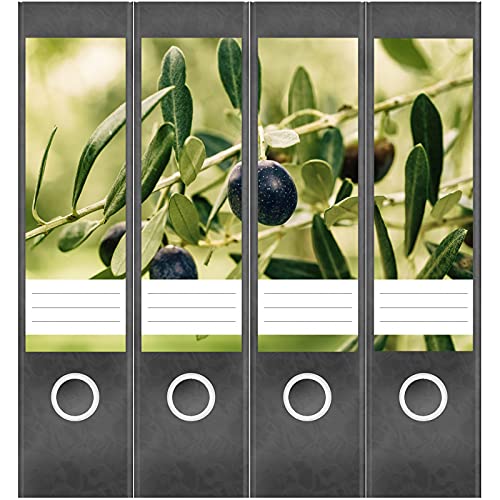 Etiketten für Ordner | Oliven Baum | 4 breite Aufkleber für Ordnerrücken | Selbstklebende Design Ordneretiketten Rückenschilder von Einladungskarten Manufaktur Hamburg