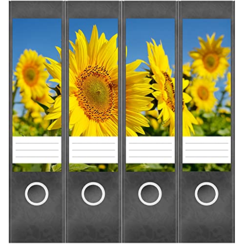 Etiketten für Ordner | Sonnenblumen | 4 breite Aufkleber für Ordnerrücken | Selbstklebende Design Ordneretiketten Rückenschilder von Einladungskarten Manufaktur Hamburg
