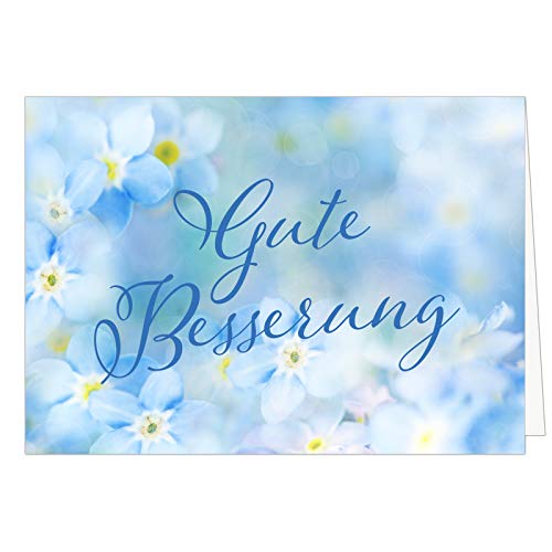 Große Grußkarte XXL (A4) Gute Besserung/Blaue Blumen/mit Umschlag/Edle Design Klappkarte/Krank/Gesundheit/im Krankenhaus/Extra Groß/Edle Maxi Genesungskarte von Einladungskarten Manufaktur Hamburg
