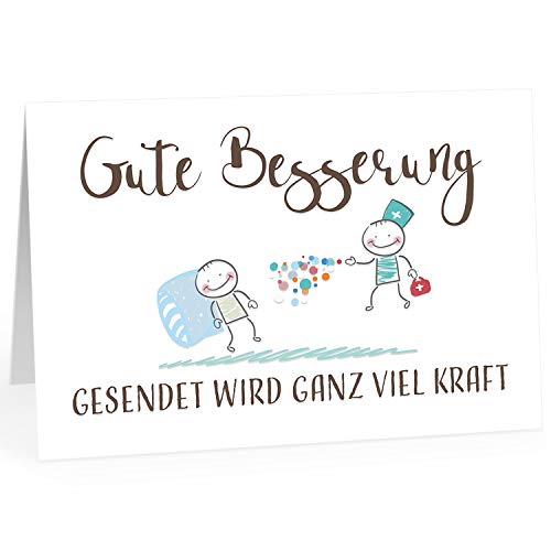 Große Grußkarte XXL (A4) Gute Besserung/Gezeichneter Arzt und Patient/mit Umschlag/Edle Design Klappkarte/Krank/Gesundheit/im Krankenhaus/Extra Groß/Edle Maxi Genesungskarte von Einladungskarten Manufaktur Hamburg