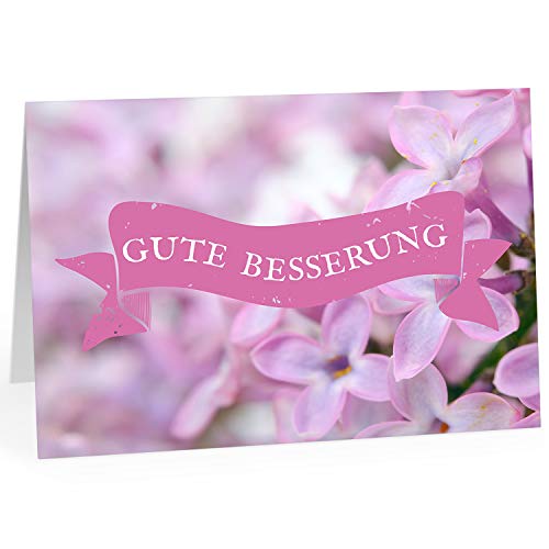 Große Grußkarte XXL (A4) Gute Besserung/Rosa Blumen mit Text auf Rosa/mit Umschlag/Edle Design Klappkarte/Krank/Gesundheit/im Krankenhaus/Extra Groß/Edle Maxi Genesungskarte von Einladungskarten Manufaktur Hamburg