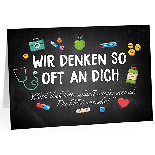 Große Grußkarte XXL (A4) Gute Besserung/Wir denken oft an DICH/mit Umschlag/Edle Design Klappkarte/Krank/Gesundheit/im Krankenhaus/Extra Groß/Edle Maxi Genesungskarte von Einladungskarten Manufaktur Hamburg