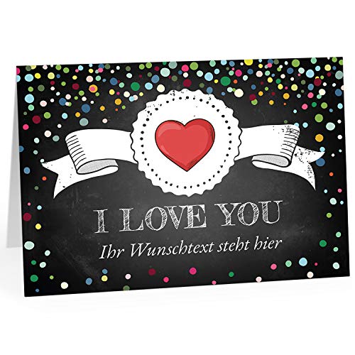 Große Ich Liebe Dich XXL-Karte zum Aufklappen (DIN A4) PERSONALISIERT - I love you englisch Tafellook mit Herz- mit Umschlag/Edle Design Klappkarte/Geburtstag/Valentinstag/Extra Groß von Einladungskarten Manufaktur Hamburg