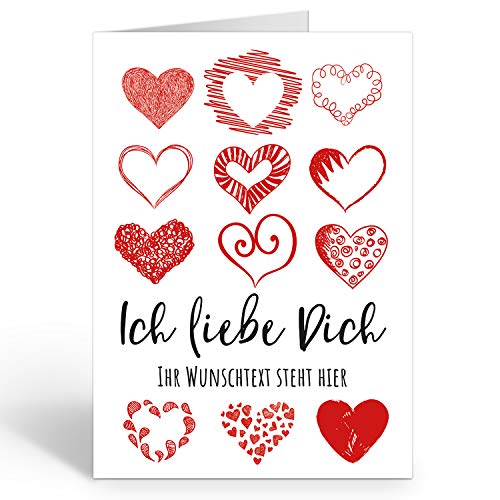 Große Ich Liebe Dich XXL-Karte zum Aufklappen (DIN A4) PERSONALISIERT - Mit Herz mit Wunschtext oder Wunschname - mit Umschlag/Edle Design Klappkarte/Geburtstag/Valentinstag/Extra Groß/Gutschein von Einladungskarten Manufaktur Hamburg