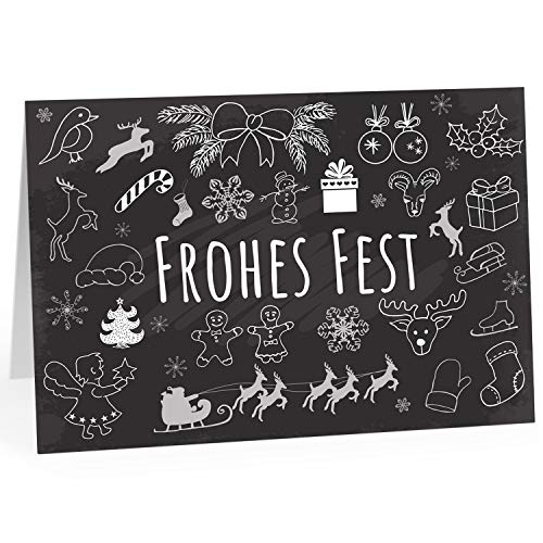 Große XXL Weihnachtskarte DIN A4 (Design Tafel Look schwarz - Frohes Fest) mit Umschlag/Weihnachten/Klappkarte/Grußkarte/zum Geschenk/moderne Karte von Einladungskarten Manufaktur Hamburg