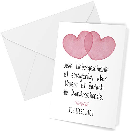 Klappkarte mit Umschlag Liebe Valentinstag Valentinskarte Grußkarte 2 Herzen mit schönem Spruch Liebeskarte mit Herzen rot von Einladungskarten Manufaktur Hamburg