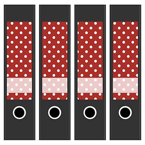 Ordneretiketten | 4 Aufkleber für breite Akten-Ordner | Farbe Rot mit weißen Punkten | selbstklebende Design Akten-Etiketten | Deko Sticker für Rückenschilder Ordnerrücken | zum Beschreiben von Einladungskarten Manufaktur Hamburg