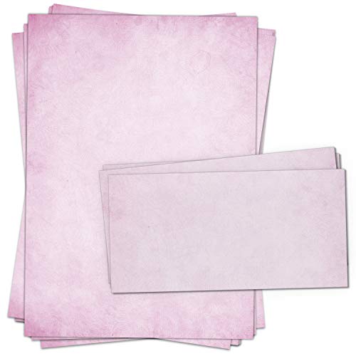 Papier-Set: 10 x Briefpapier und 10 x Briefumschläge Altes Papier Vintage Rosa Geschenk Set von Einladungskarten Manufaktur Hamburg