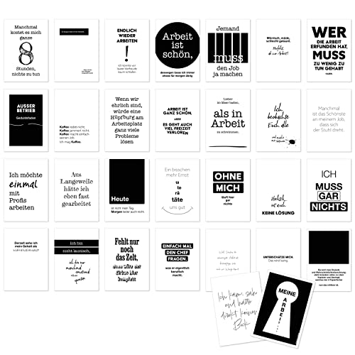 Postkarten Set mit 30 Karten - Witzige Sprüche Arbeit, Werkstatt, Lager und Büro für Kollegen, Kolleginnen, Chef, Chefin oder Kunden - Humor Botschaften Set mit 30 Umschlägen - schwarz weiss von Einladungskarten Manufaktur Hamburg
