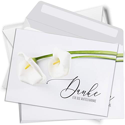 Trauer Danksagungskarten mit Umschlag | Motiv: Calla, 10 Stück | Dankeskarten DIN A6 Set | Trauerkarten Danksagung Danke sagen von Einladungskarten Manufaktur Hamburg