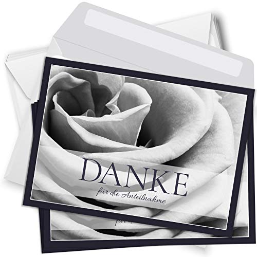 Trauer Danksagungskarten mit Umschlag | Motiv: Rose schlicht, 10 Stück | Dankeskarten DIN A6 Set | Trauerkarten Danksagung Danke sagen von Einladungskarten Manufaktur Hamburg