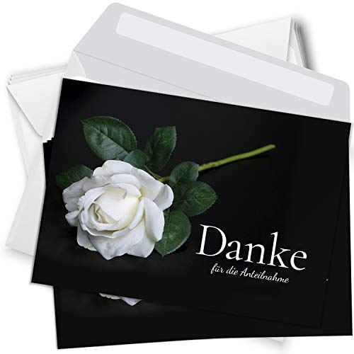 Trauer Danksagungskarten mit Umschlag | Motiv: Rose weiß, 10 Stück | Dankeskarten DIN A6 Set | Trauerkarten Danksagung Danke sagen Trauer Danksagungskarten mit Umschlag | Motiv: Rose weiß, 10 Stück | Dankeskarten DIN A6 Set | Trauerkarten Danksagung Danke sagen von Einladungskarten Manufaktur Hamburg