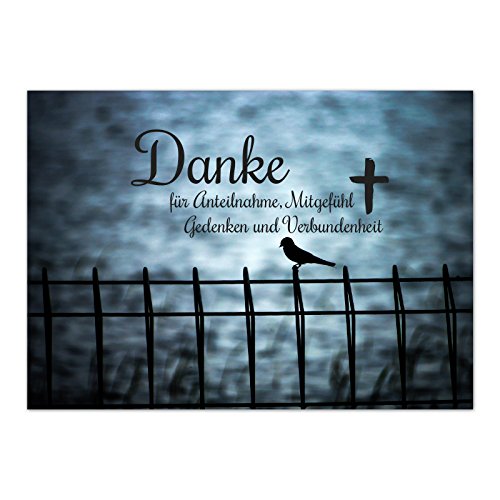Trauer Danksagungskarten mit Umschlag | Motiv: Vogel am Zaun, 10 Stück | Dankeskarten DIN A6 Set | Trauerkarten Danksagung Danke sagen von Einladungskarten Manufaktur Hamburg