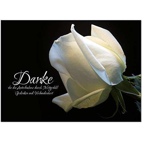 Trauer Danksagungskarten mit Umschlag | Motiv: Weiße Rose, 10 Stück | Dankeskarten DIN A6 Set | Trauerkarten Danksagung Danke sagen von Einladungskarten Manufaktur Hamburg