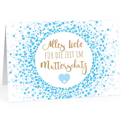 XXL Abschiedskarte (A4) | Mutterschutz - Konfetti Blau | mit Umschlag | edle und hochwertige Klappkarte | Zum Abschied Baby-Pause | Große Karte für Ihre Kollegin | Maxi Karte | Überformat von Einladungskarten Manufaktur Hamburg