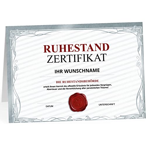 XXL Abschiedskarte PERSONALISIERT (A4) - Zertifikat - Urkunde modern - große Klappkarte für Kollegen mit Umschlag zur Rente Ruhestand Pension Kündigung von Einladungskarten Manufaktur Hamburg