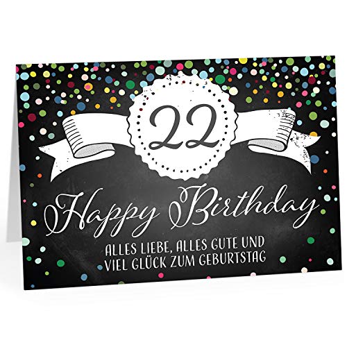 XXL Geburtstagskarte (A4) | Tafel Look Konfetti | mit Umschlag | Glückwunsch zum 22. Geburtstag | edle und hochwertige Klappkarte | Grußkarte | Maxikarte extra groß von Einladungskarten Manufaktur Hamburg