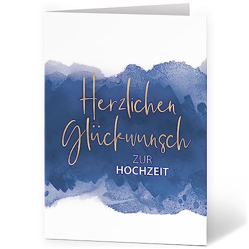 XXL Glückwunschkarte (A4) | zur Hochzeit | mit Umschlag | Aquarell blau | edle und hochwertige Klappkarte | Große Design Karte zum Verschenken | Maxi Karte Überformat von Einladungskarten Manufaktur Hamburg