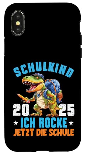 Schulkind 2025 cooler Dino Ich Rocke Jetzt Die Schule Kinder Hülle für iPhone X/XS von Einschulung Kinder Kita Abschied Erstklässler