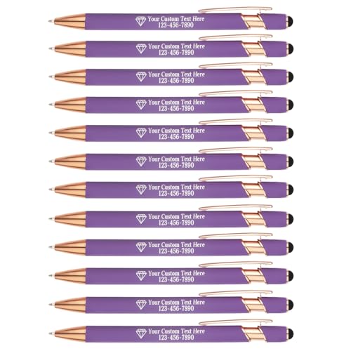 Personalisierte Kugelschreiber mit Gravur | 12er-Pack Metall-Kugelschreiber | Inklusive Logo & Textgravur | Geschenk für Lehrer, Abschluss oder Mitarbeiter (Lila) von EinzigGeschenk