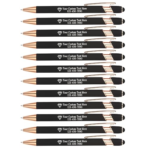 Personalisierte Kugelschreiber mit Gravur | 12er-Pack Metall-Kugelschreiber | Inklusive Logo & Textgravur | Geschenk für Lehrer, Abschluss oder Mitarbeiter (Schwarz) von EinzigGeschenk