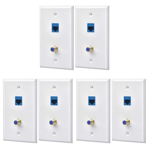 Eioeeklop 6 Packungen Ethernet Koax Wand Platten Auslass mit 1 Cat6 Schlussstein Anschluss und 1 Vergoldeten Koax F Typ Anschluss RJ45 Wand Platten von Eioeeklop