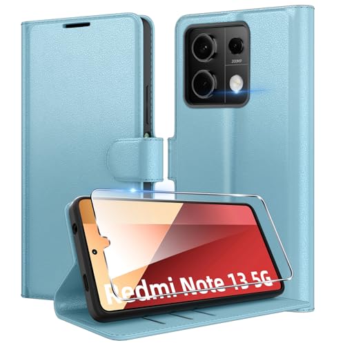 Eirltiy Handyhülle für Xiaomi Redmi Note 13 5G Hülle + 1 Schutzfolie, [Premium PU Leder Hülle] [Kartenfach, Geldbörsen, Magnetverschluss], Flip Case Etui für Redmi Note 13,Blau von Eirltiy