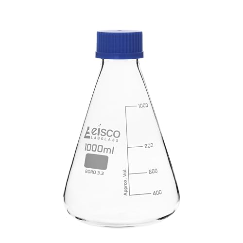 Eisco Labs Erlenmeyerkolben aus Glas, mit PTFE-Beschichtetem Schraubdeckel, Borosilikatglas 3,3, 1000 ml Eisco Labs Erlenmeyerkolben aus Glas, mit PTFE-Beschichtetem Schraubdeckel, Borosilikatglas 3,3, 1000 ml von Eisco
