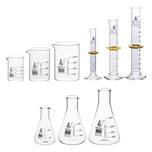 Eisco Labs Premium-Glaswaren-Set, 9-teilig, inkl. 3 Becher, 3 Erlenmeyer-Fläschchen und 3 ASTM, Messzylinder der Klasse A, Borosilikatglas 3.3 Eisco Labs Premium-Glaswaren-Set, 9-teilig, inkl. 3 Becher, 3 Erlenmeyer-Fläschchen und 3 ASTM, Messzylinder der Klasse A, Borosilikatglas 3.3 von Eisco
