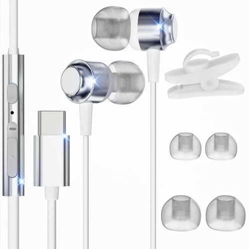 USB C Kopfhörer mit Mikrofon, In-Ear Kopfhörer für Samsung Galaxy S23 S22 Ultra S24 S21 FE A53 A33 A54 5G, USB C Headset mit Lautstärkeregler für iPhone 16 15 Google Pixel 8 7a Pro iPad 10 Huawei von Eisreho