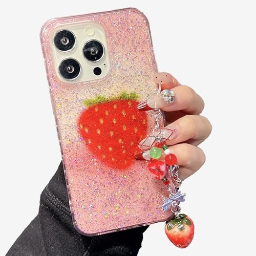 Eiyikof Glänzende Schutzhülle für iPhone 16 Pro Max mit niedlichem Erdbeermuster, transparente Handyhülle und schöner Armbandkette, kompatibel mit iPhone 16 Pro Max für Mädchen und Frauen (Rosa) Eiyikof Glänzende Schutzhülle für iPhone 16 Pro Max mit niedlichem Erdbeermuster, transparente Handyhülle und schöner Armbandkette, kompatibel mit iPhone 16 Pro Max für Mädchen und Frauen (Rosa) von Eiyikof