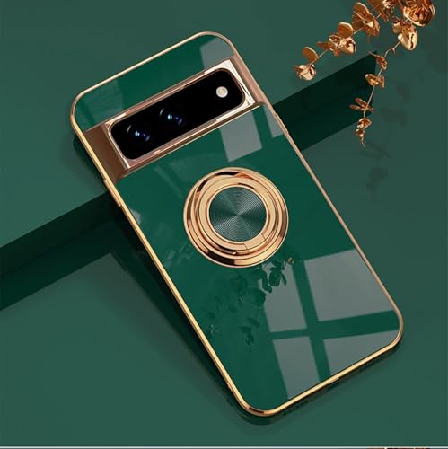 Eiyikof Kompatibel mit Google Pixel 8 Pro Hülle mit magnetischem, verstellbarem Ring, vergoldeter Rand und luxuriösem stoßfestem Schutz für Google Pixel 8 Pro, für Damen, Herren, Grün von Eiyikof