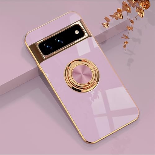 Eiyikof Kompatibel mit Google Pixel 8 Pro Hülle mit magnetischem, verstellbarem Ring, vergoldeter Rand und luxuriösem stoßfestem Schutz für Google Pixel 8 Pro, für Damen und Herren, Violett von Eiyikof