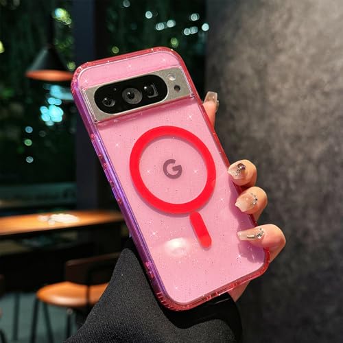 Eiyikof Kompatibel mit Google Pixel 8 Pro XL, magnetische Schutzhülle mit glitzernder, klarer Rückseite, luxuriöser stoßfester Schutz und schlank, dünn, für Google Pixel 8 Pro XL, niedliche Hülle für von Eiyikof