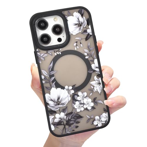 Eiyikof Schutzhülle für iPhone 12 Pro Max, magnetisch, matt, durchscheinend, luxuriös, stoßfest, magnetisch, niedliches Blumenmuster, harte Rückseite, iPhone 12 Pro Max, Schwarz von Eiyikof