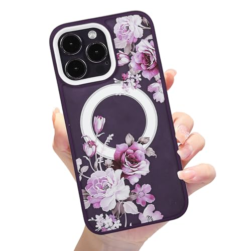 Eiyikof Schutzhülle für iPhone 15 Pro Max, magnetisch, matt, durchscheinend, luxuriös, stoßfest, MagSafe-Hülle mit niedlichem Blumenmuster, harte Rückseite, für Damen und Mädchen, Lila Blumenmuster Eiyikof Schutzhülle für iPhone 15 Pro Max, magnetisch, matt, durchscheinend, luxuriös, stoßfest, MagSafe-Hülle mit niedlichem Blumenmuster, harte Rückseite, für Damen und Mädchen, Lila Blumenmuster von Eiyikof