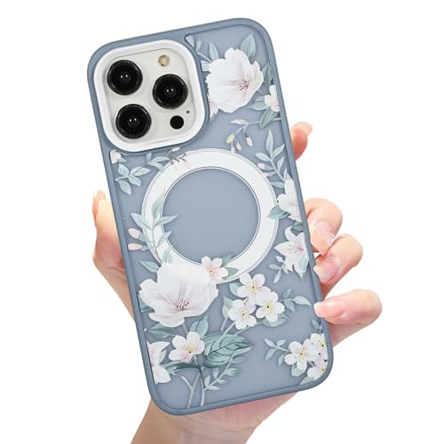 Eiyikof Kompatibel mit iPhone 15 Pro Max Magnetische Matte Transluzente Hülle [Luxus Stoßfest MagSafe Hülle] [Niedliches Blumenmuster Hard Back Cover] iPhone 15 Pro Max Hülle für Frauen Mädchen - Weiß von Eiyikof