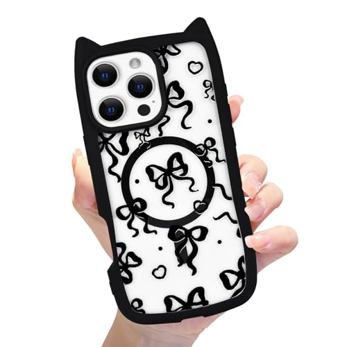 Eiyikof Magnetische Katzenhülle mit 3D-Katzenohren, niedlichem Schleifenmuster und stoßfestem Schutz für iPhone 16 Pro Max, kompatibel mit iPhone 16 Pro Max, für Damen und Mädchen, Schwarz Eiyikof Magnetische Katzenhülle mit 3D-Katzenohren, niedlichem Schleifenmuster und stoßfestem Schutz für iPhone 16 Pro Max, kompatibel mit iPhone 16 Pro Max, für Damen und Mädchen, Schwarz von Eiyikof