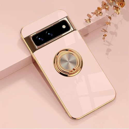 Eiyikof Schutzhülle für Google Pixel 8 Pro mit magnetischem, verstellbarem Ring, vergoldeter Rand und luxuriösem stoßfestem Schutz für Google Pixel 8 Pro, für Damen und Herren, Rosa von Eiyikof