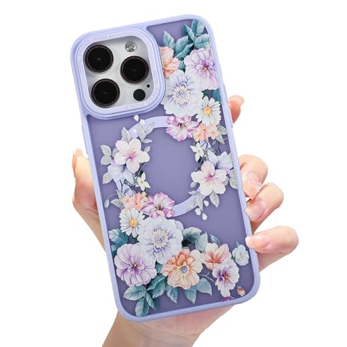 Eiyikof Schutzhülle für iPhone 13 Pro, magnetisch, matt, durchscheinend, luxuriös, stoßfest, MagSafe-Hülle mit niedlichem Blumenmuster, harte Rückseite, für Damen und Mädchen, Lila Blumenmuster Eiyikof Schutzhülle für iPhone 13 Pro, magnetisch, matt, durchscheinend, luxuriös, stoßfest, MagSafe-Hülle mit niedlichem Blumenmuster, harte Rückseite, für Damen und Mädchen, Lila Blumenmuster von Eiyikof