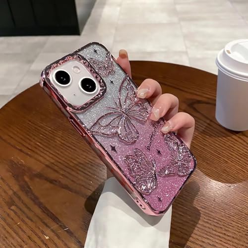 Eiyikof Transparente Schutzhülle für iPhone 15, kompatibel mit niedlichem 3D-Schmetterling, glitzerndes Galvanik-Design und luxuriösem stoßfestem Schutz für Damen und Mädchen, Rosa Eiyikof Transparente Schutzhülle für iPhone 15, kompatibel mit niedlichem 3D-Schmetterling, glitzerndes Galvanik-Design und luxuriösem stoßfestem Schutz für Damen und Mädchen, Rosa von Eiyikof