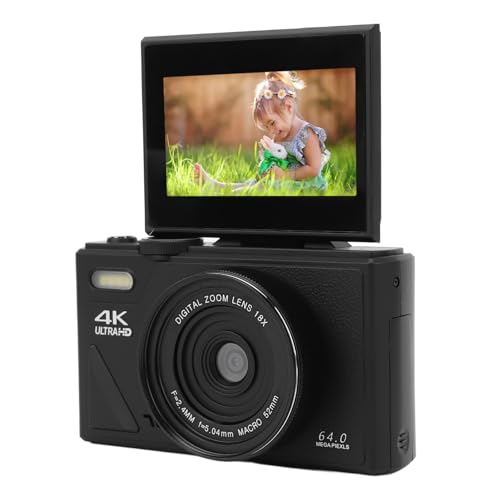 64MP Vloggingkamera 4K Video 18x Digitalzoom mit 3 Zoll Flip-Screen für Live-Streaming und Fotografie Kompakte Digitale Kamera Tragbare Digitalkamera (Black) von Ejoyous