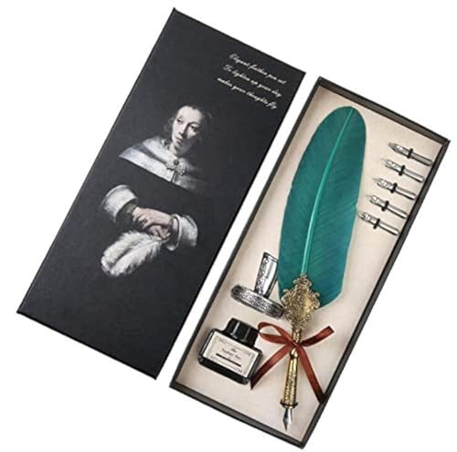 Feder mit Tinte, Schreibfeder Antike Kalligraphie Feder Handgemachte Feder und Tinte Set Tintenfass Einladungskarten Feder Schreiben mit Geschenkbox & 5 Federn von Ejoyous