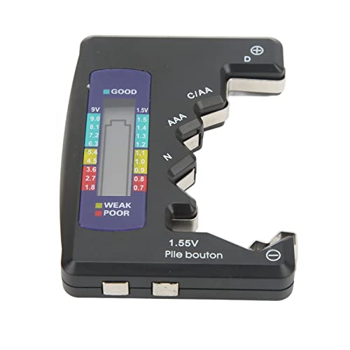 Digitaler Batterietester, Batterieprüfer mit LCD Display Battery Checker Batteriemessgerät Batterie Testgerät Universal D C N AAA AA 1.5V Button Cell Battery Tester (BLACK) von Ejoyous
