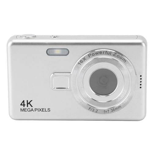 Digitalkamera, 1080p Fotokamera Tragbare Kompaktkamera Kamera Kompaktkamera mit 2,4 LCD Bildschirm 16X Digitalzoom, für Kinder Teenager Student Anfänger (Silver) von Ejoyous