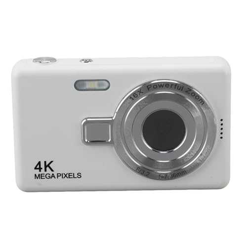 Digitalkamera, 1080p Fotokamera Tragbare Kompaktkamera Kamera Kompaktkamera mit 2,4 LCD Bildschirm 16X Digitalzoom, für Kinder Teenager Student Anfänger (White) von Ejoyous