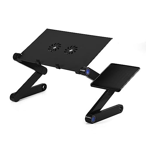 Ejoyous Verstellbarer Laptopständer mit Seitenablage, Faltbarer Laptop-Tischständer Tragbarer Schoßtisch mit um 360 ° drehbaren Beinen 2 Lüfter Laptop-Schreib-Frühstückstisch von Ejoyous